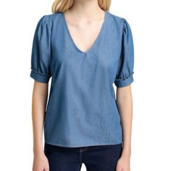 NWT Draper James V-Neck Puff Sleeve Chambray Top Shirt XXL - Picture 2 of 10